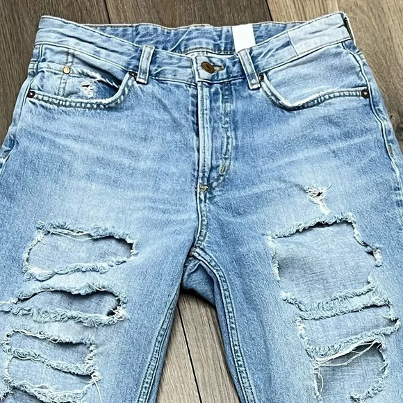 H&M Jeans Women 4 Blue Boyfriend Low Waist Denim Button Fly Grunge Preppy Frayed - Picture 10 of 11